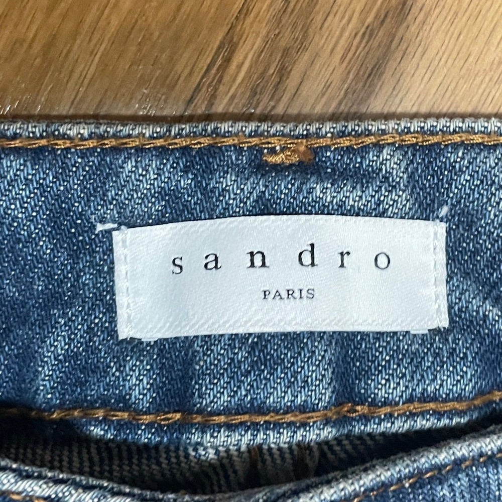 Sandro High-waist jeans lightning inserts faux pearl details Vintage Blue, Sz 4‎ - Picture 2 of 8